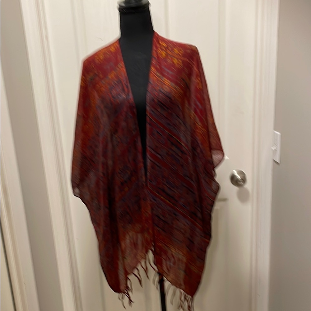 259. Roots Bohemian Red and Orange Kimono Shawl